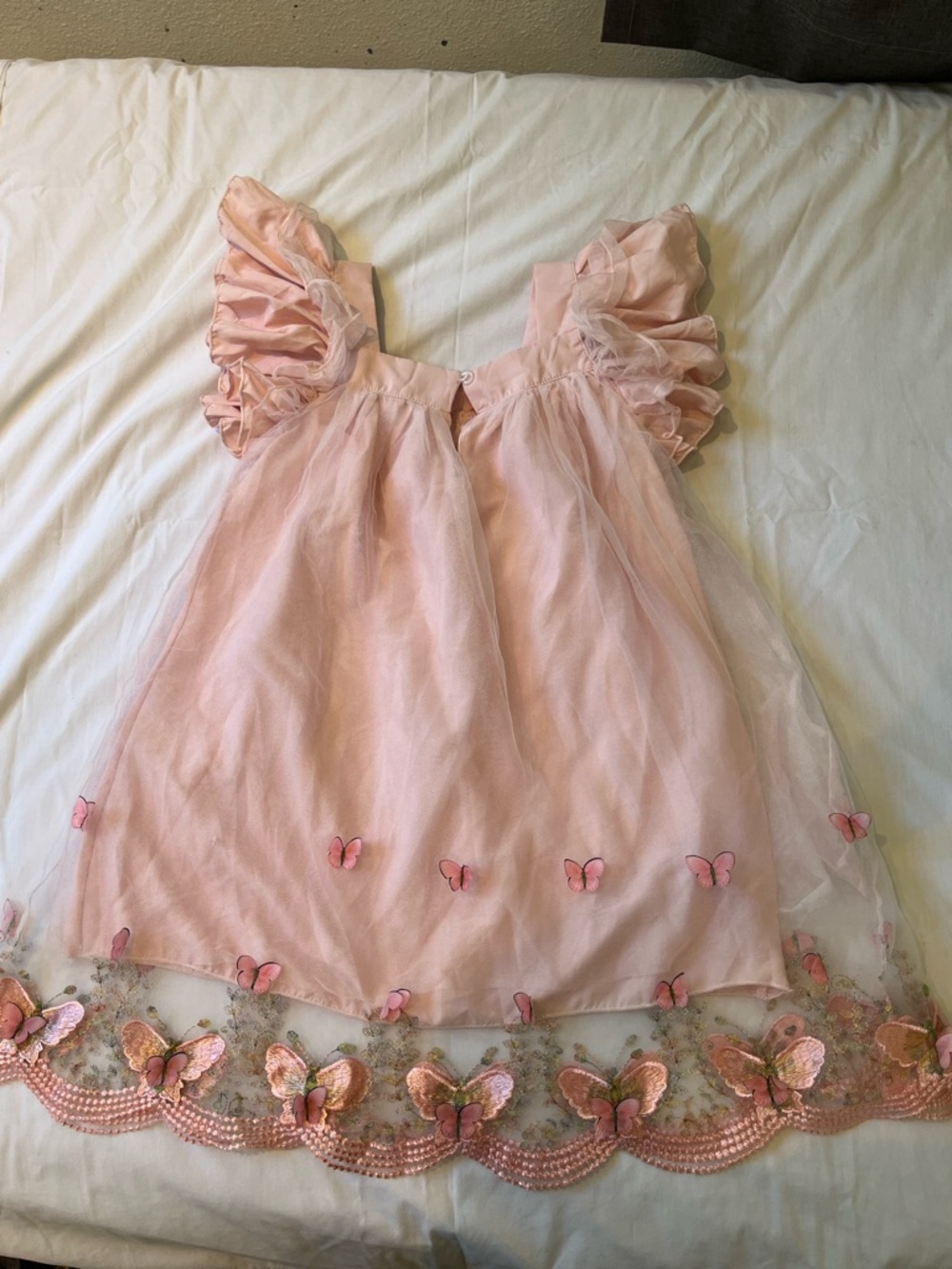 SHEIN Blush Pink Butterfly Tulle Dress for Girls